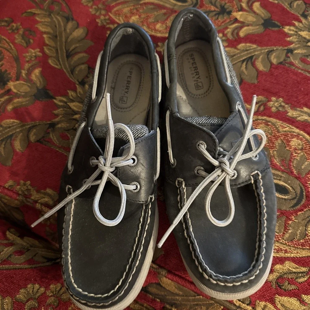 Womens Sperry Top Sider navy leather casual boat shoes sz 7.5